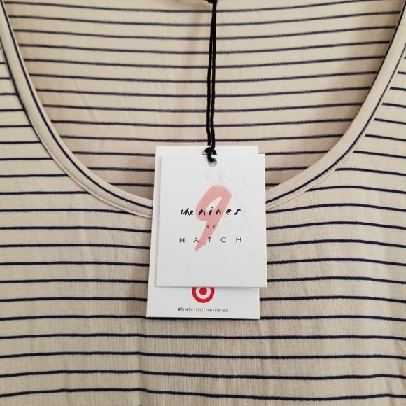 The Nines By Hatch Beige Navy Stripe Soft Midi Dress Size Large - Picture 9 of 10